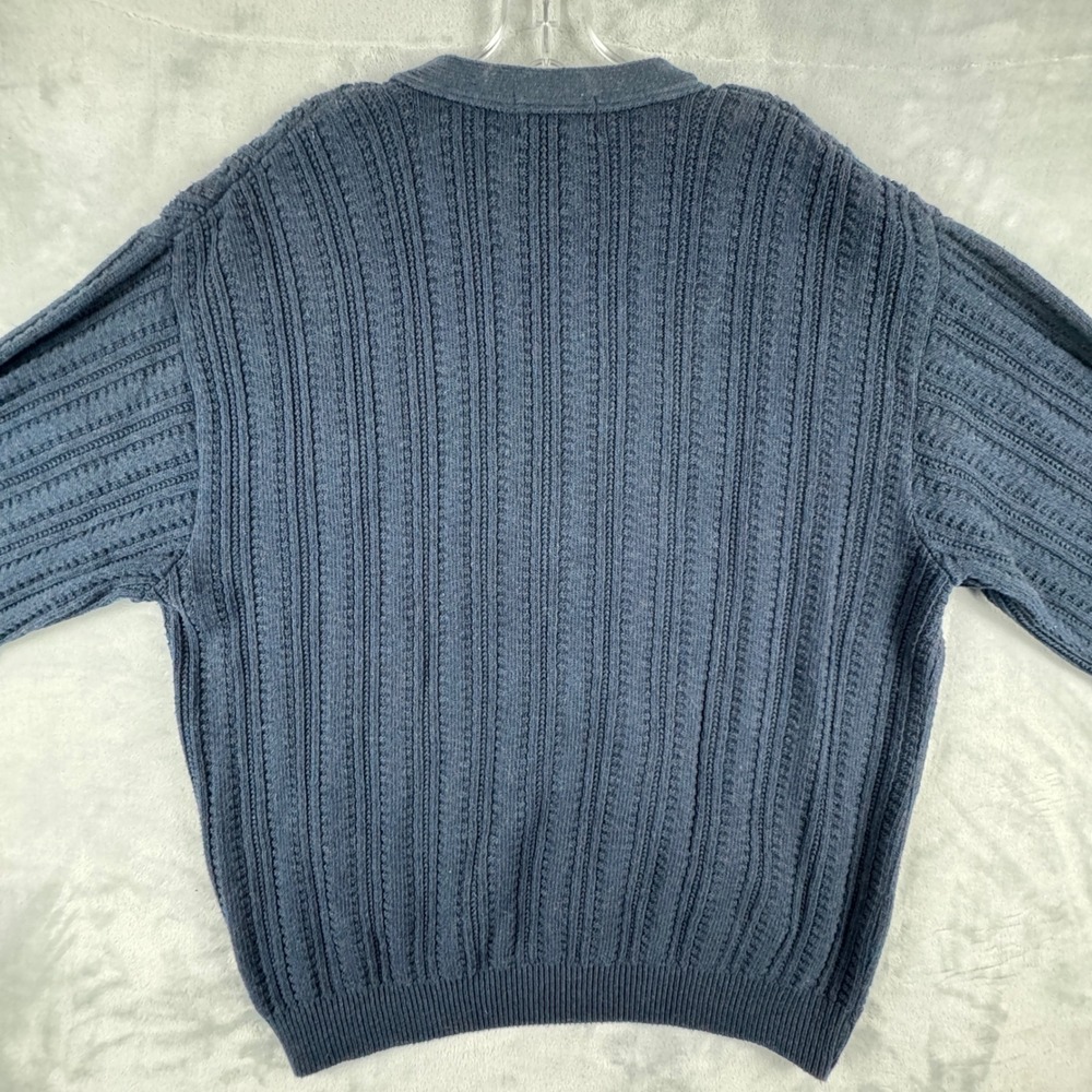 Y2K Bill Blass Men's‎ Navy Blue Ribbed Knit V-Neck Button-Up Cardigan Sweater XL - Picture 3 of 9